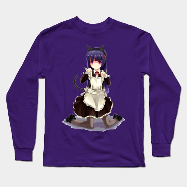 Kuroneko Anime - Sticker Long Sleeve T-Shirt by JMPrint